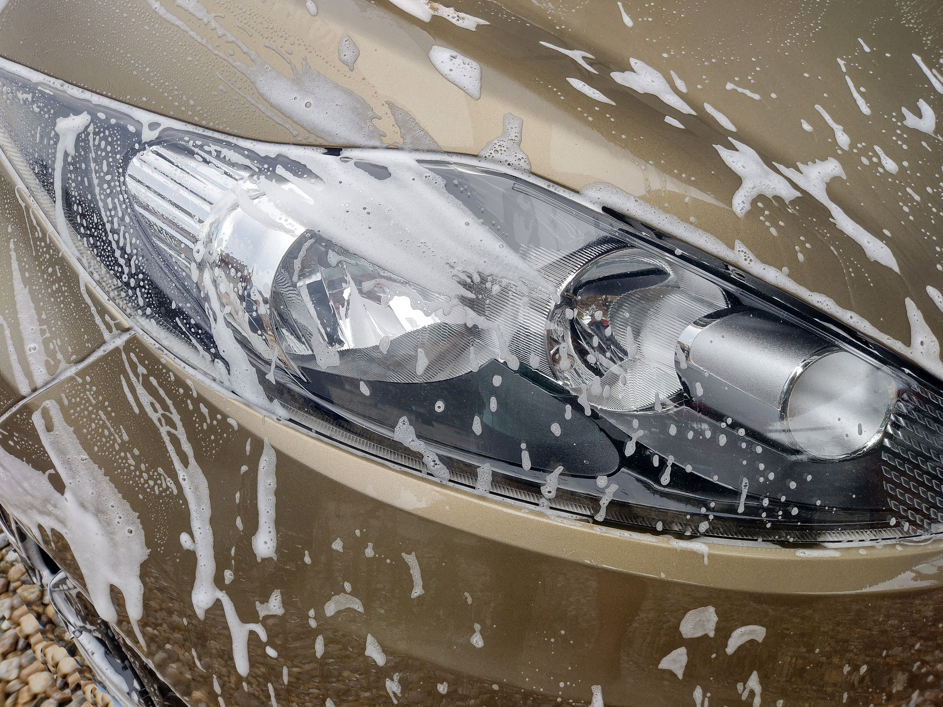 Car during washing. Washing the car